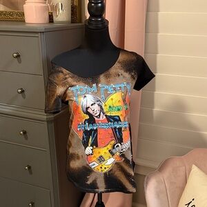 Tom Petty Graphic Blinged Out T Shirt - Black/Burnout Design